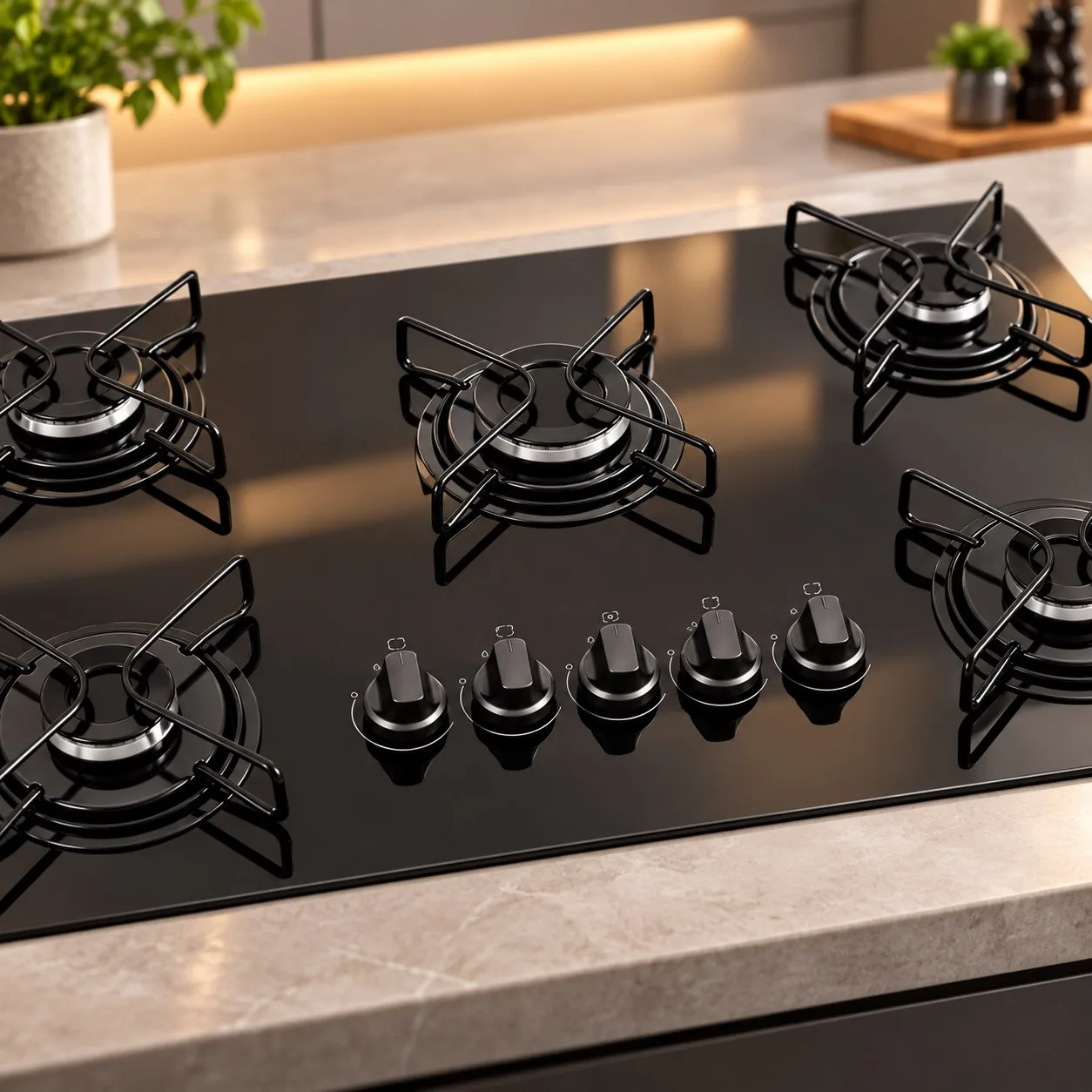 Cooktop a Gás Itatiaia Essencial 5 Bocas Mesa de Vidro Temperado Preto Bivolt